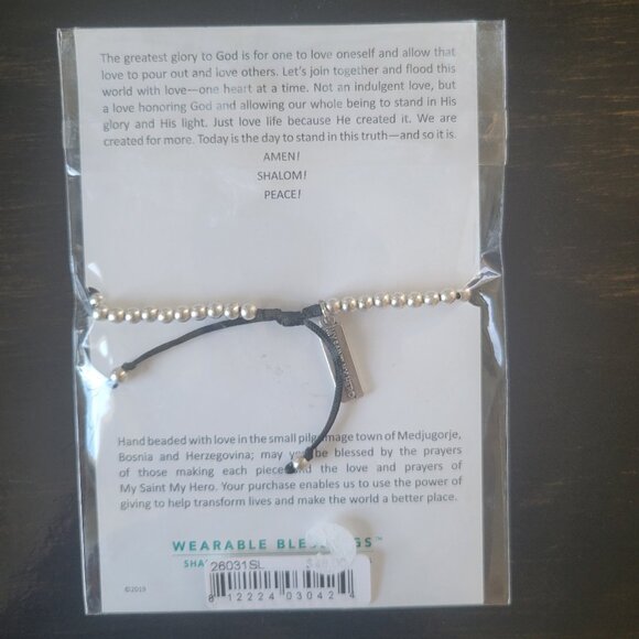 My Saint My Hero Mantra of Love Bracelet Silver Beaded NWT - Picture 2 of 2